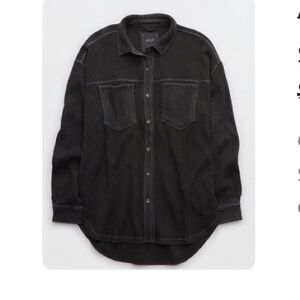 aerie Charcoal Waffle Knit Button-Up